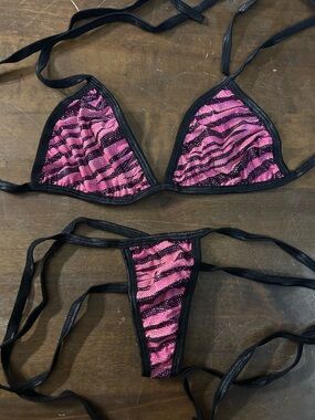 NWOT Sexy Handmade Tri-Color Zebra Animal Print Triangle Top Thong Bottom Bikini